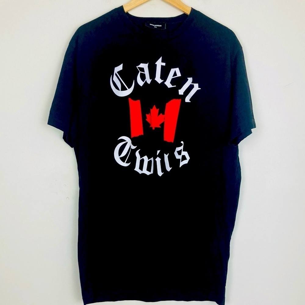 DSQUARED2 Caten Twins Canadian flag black short sleeve tee shirt. XL